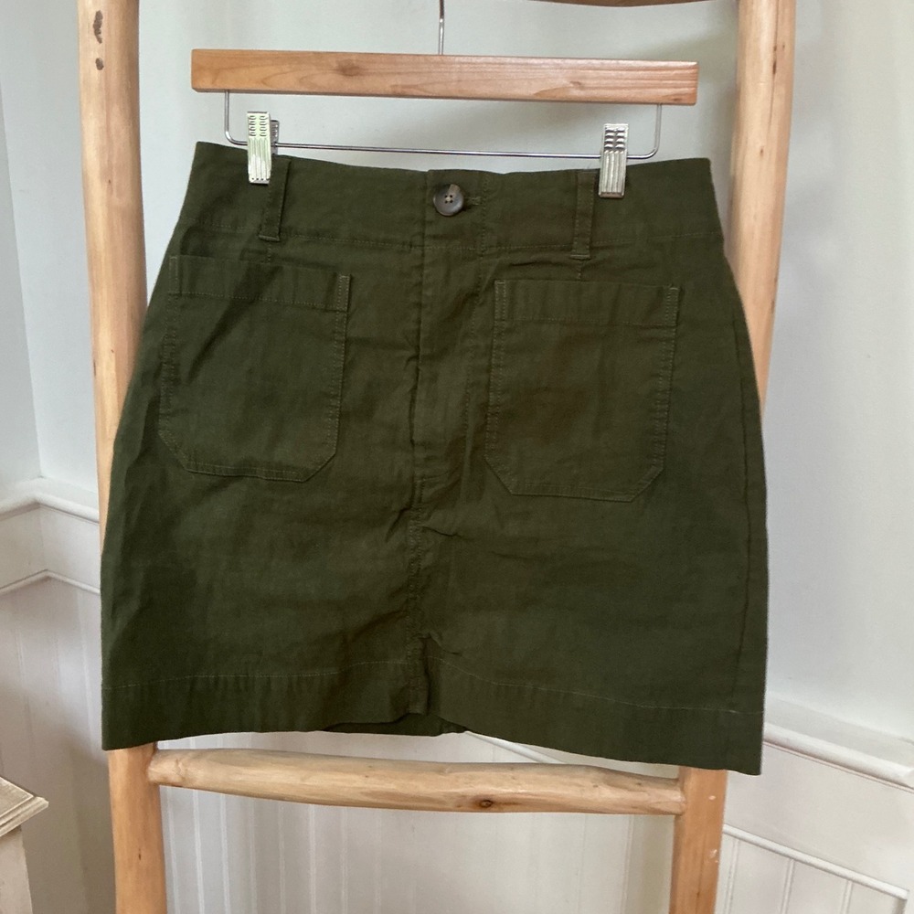 Maeve by Anthropologie Olive Green Linen Blend Utility Mini Skirt Size Medium